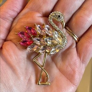Flamingo Brooch Gold with Multicolor Crystals